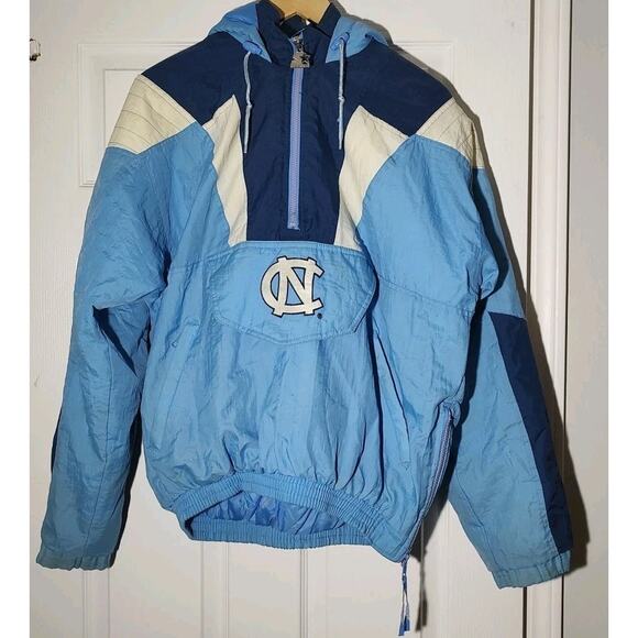 Vintage North Carolina Tar Heels Starter Jacket Puffer Hooded Half Zip NCAA - S - Picture 1 of 7